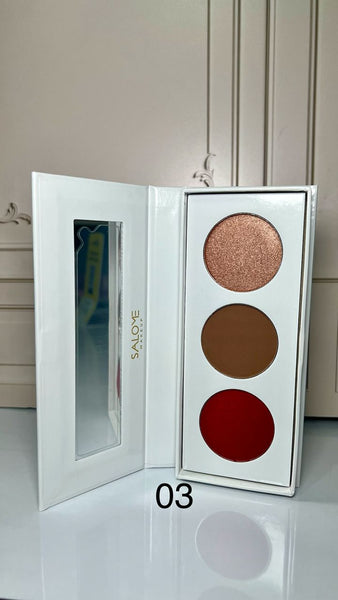 TRIO DE CONTORNO, ILUMINADOR Y BLUSH CREAM SALOME